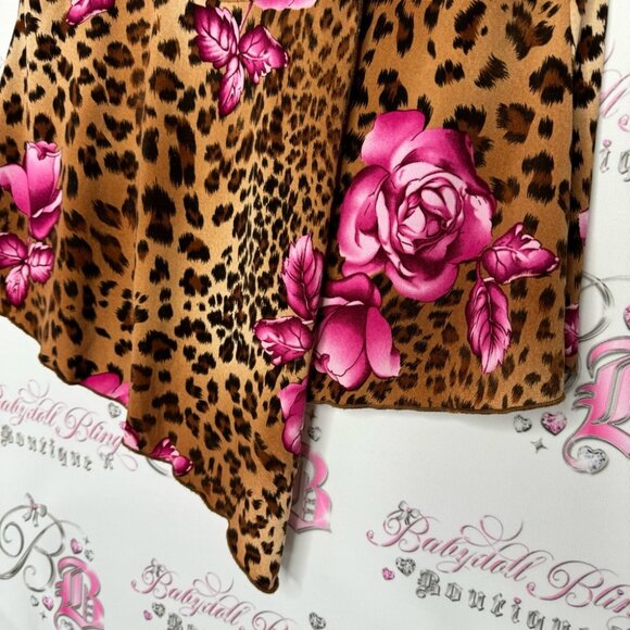 Cocomo tank top cheetah print floral flowers brown black pink fairy top hem - Picture 2 of 7